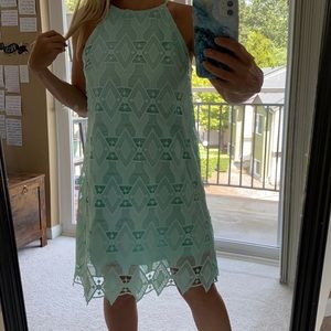 Crocheted Mint mini halter dress
